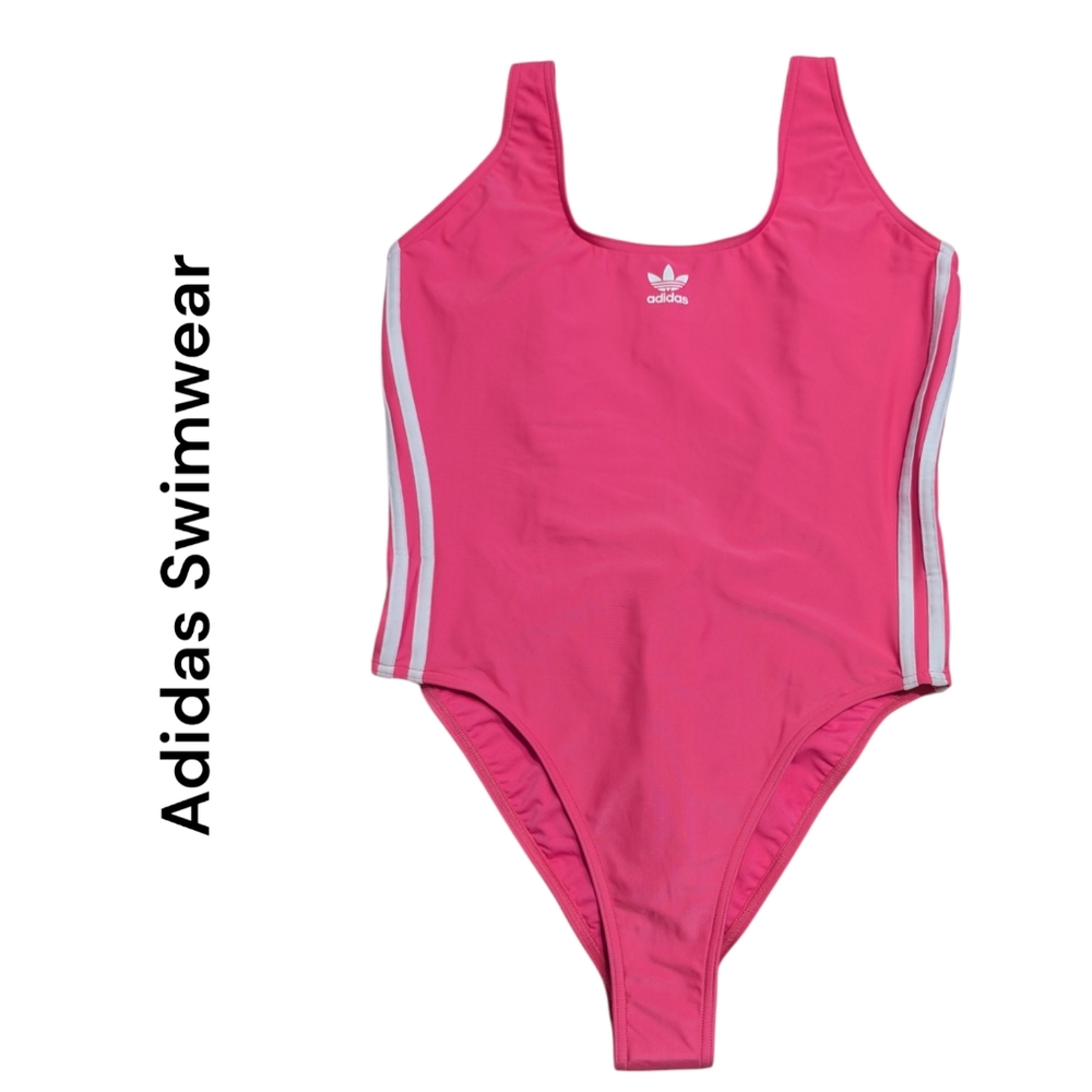 Adidas | Women's 3 Stripe Swimsuit | Lucid Pink/White | Plus Size 16 | - Picture 2 of 11